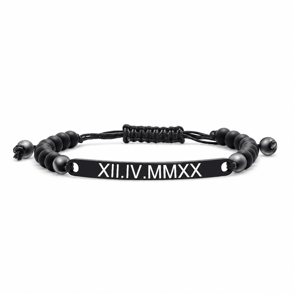Schwarz Perlenarmband mit Gravur - OTANTO