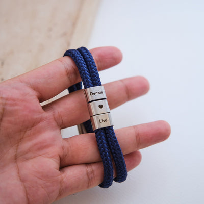 Blau Segeltau Armband mit Ringgravur - OTANTO