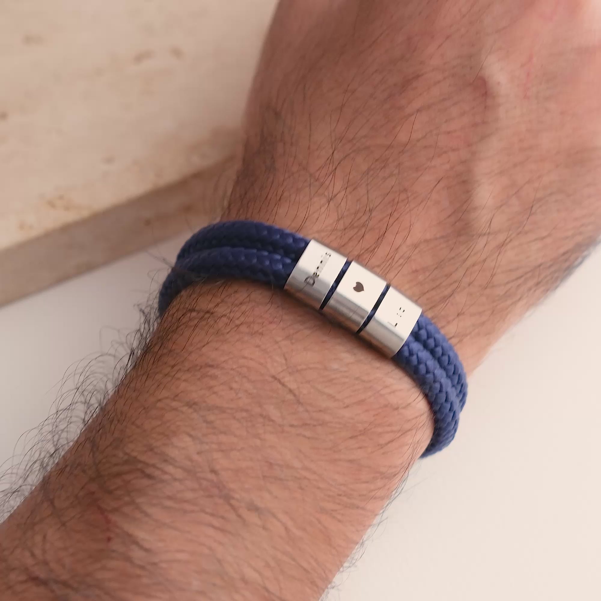 Blue Sailcloth Bracelet with Ring Engraving