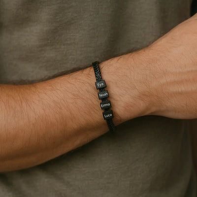 Retro Armband mit gravierten schwarzen Beads - OTANTO